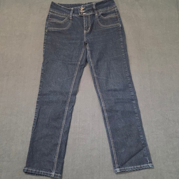 Fashion Bug Denim - Fashion Bug Straight Leg Jeans Womens 14 Dark High Rise 3 Button Stretch